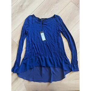 BCBGMAXAZRIA Blue Long Sleeve Tunic Top Classic Blu XS NWT Asymmetrical